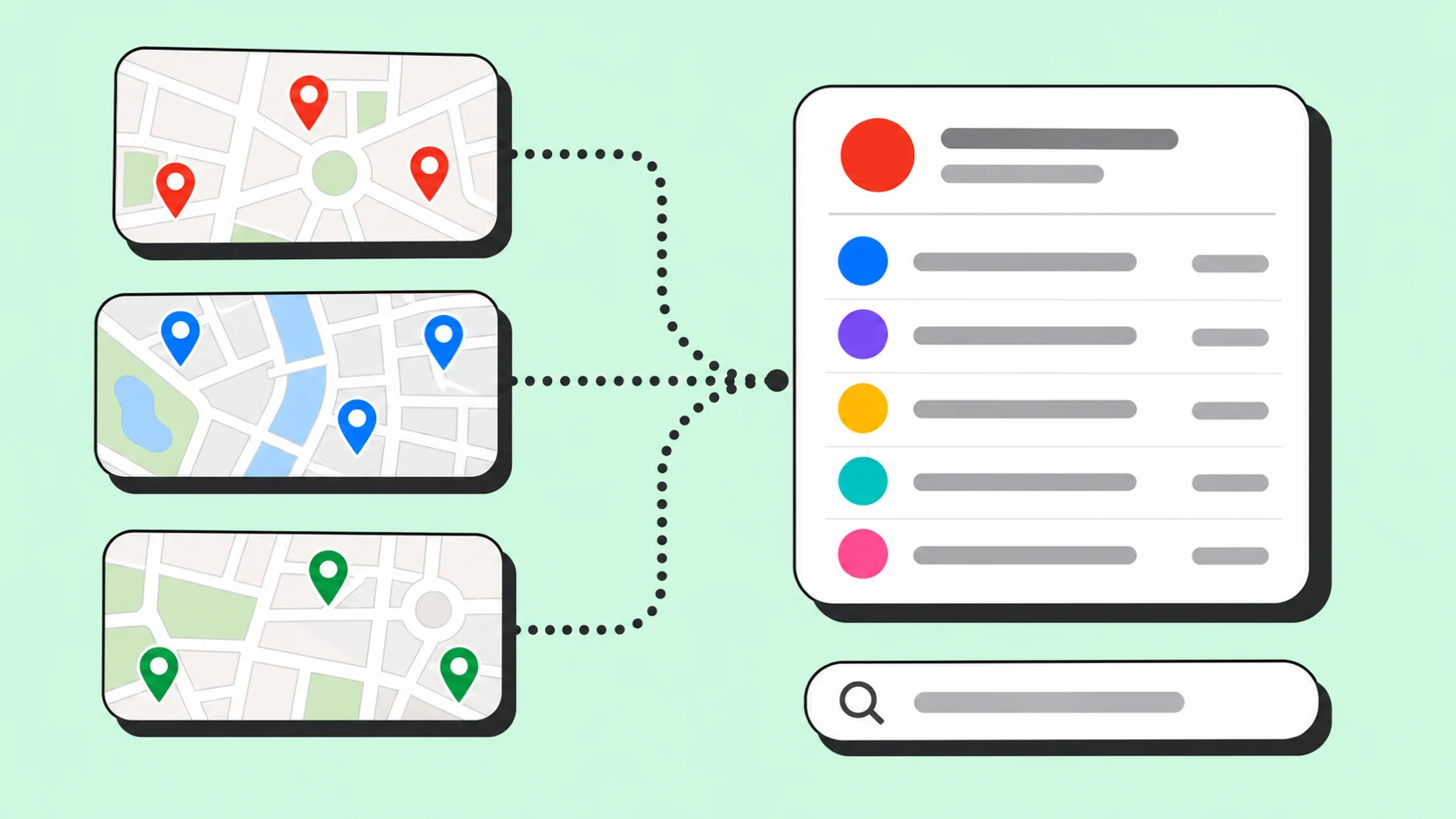 Three maps sources merging into one deduplicated lead list